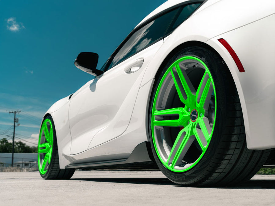 3M™ 1080 Satin Neon Fluorescent Green Wrapped Rim Example
