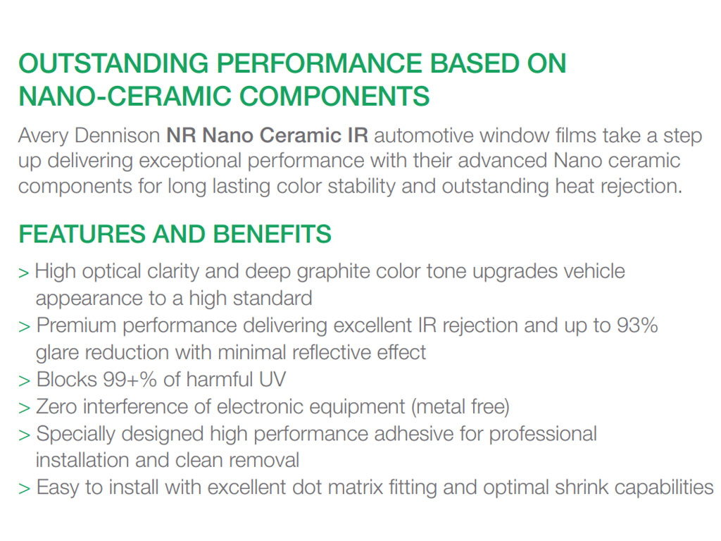 Avery NR Pro Window Film Features and Benefits
