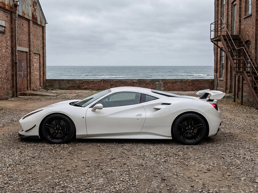 Ferrari 488 wrapped in Gloss HX20000 Lapland White restyling film HX20002B