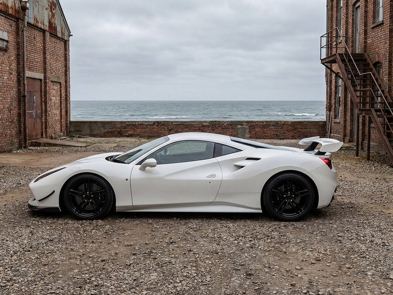 Ferrari 488 wrapped in Gloss HX20000 Lapland White restyling film HX20002B