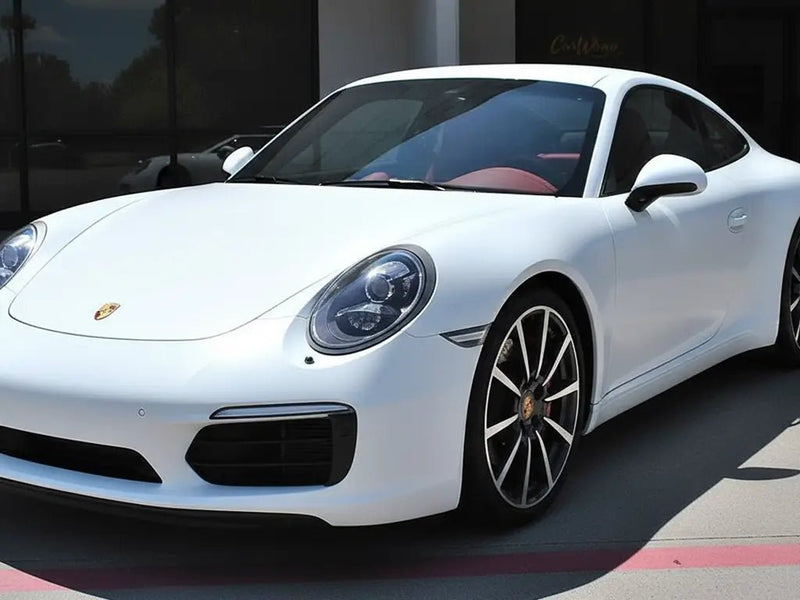 Porsche 911 wrapped in Hexis Matte HX20000 Lapland White automotive vinyl film HX20002M