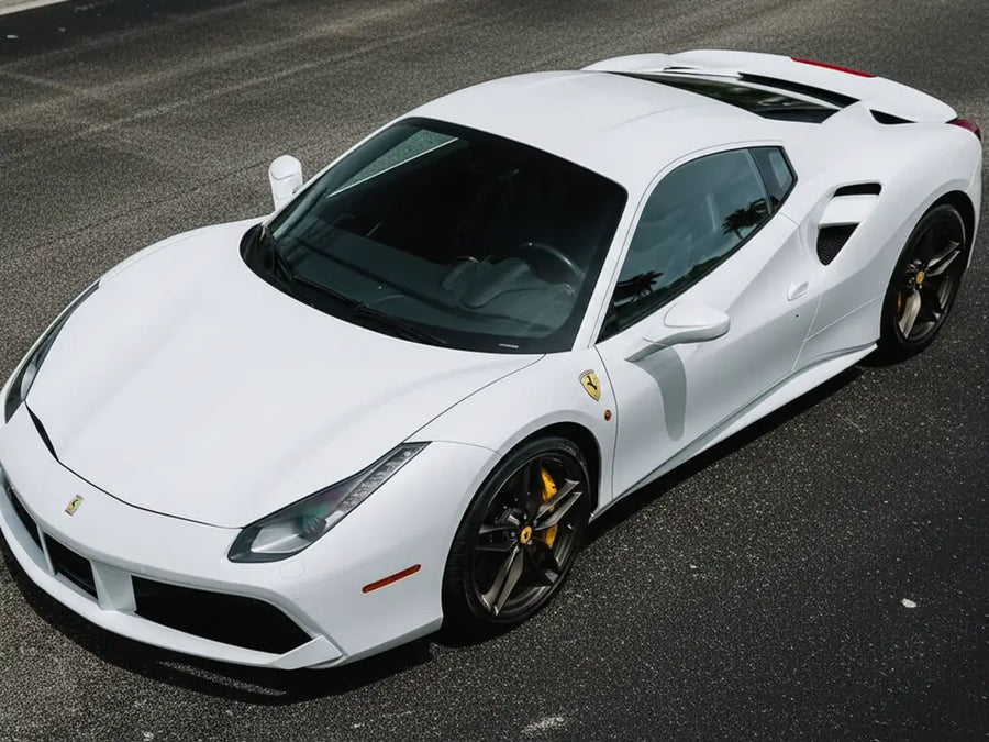 DIY Ferrari 488 wrapped in Matte HX20000 Lapland White car wrap film HX20002M