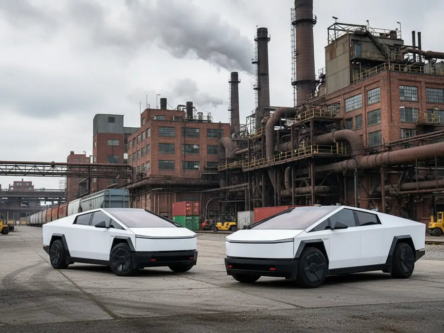 DIY Tesla Cybertruck wrapped in Matte HX20000 Lapland White vinyl wrap HX20002M