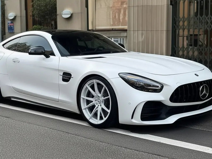 Mercedes-Benz AMG GT wrapped in Hexis Matte HX20000 Lapland White vinyl wrap HX20002M