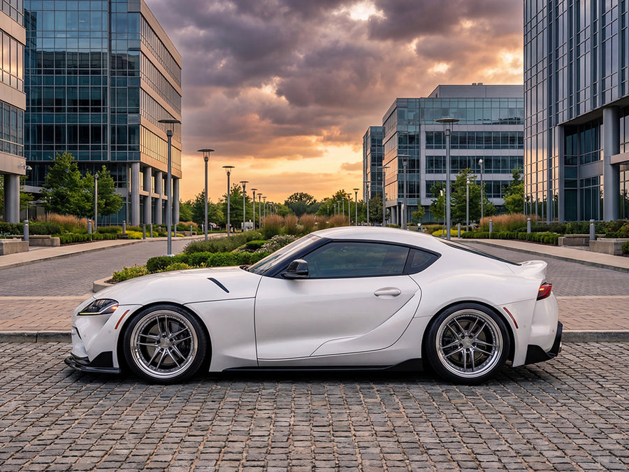 DIY Toyota Supra wrapped in Gloss HX20000 Glacier White automotive vinyl film HX20003B detail