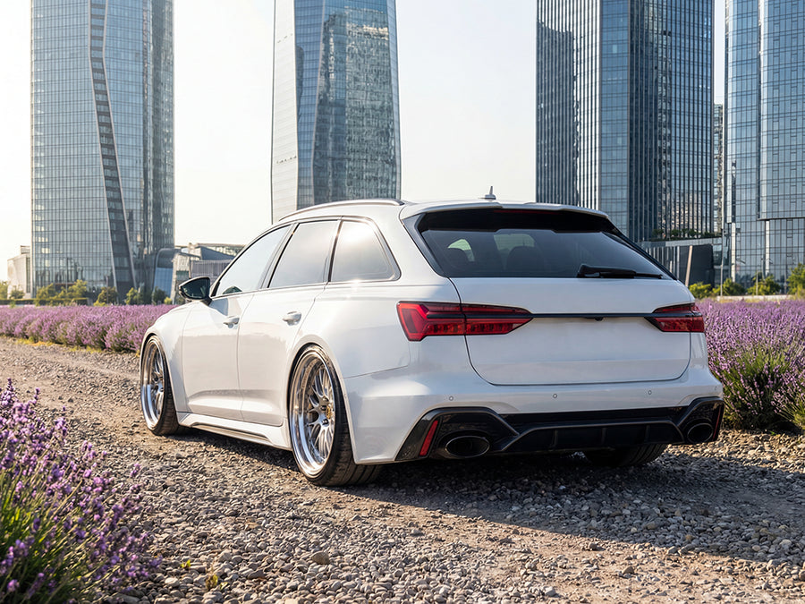 Audi RS6 Avant wrapped in Hexis Gloss HX20000 Glacier White car wrap film HX20003B