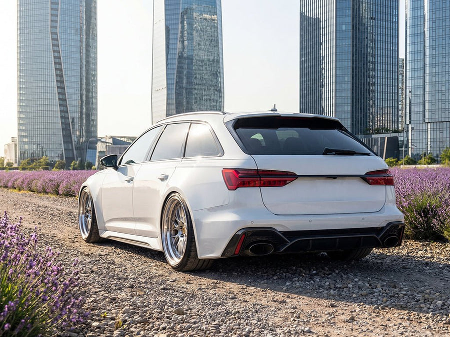 Audi RS6 Avant wrapped in Hexis Gloss HX20000 Glacier White car wrap film HX20003B