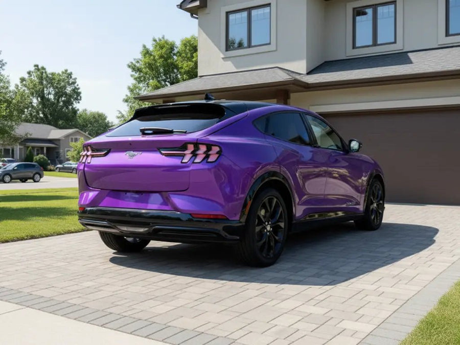 Ford Mustang Mach-E wrapped in Gloss HX20000 Plum Violet wrap film HX20008B