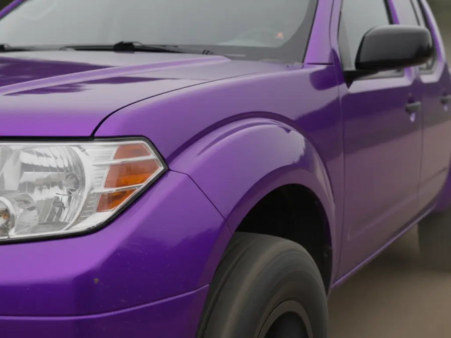 Nissan Frontier wrapped in Hexis Gloss HX20000 Plum Violet vinyl wrap HX20008B detail