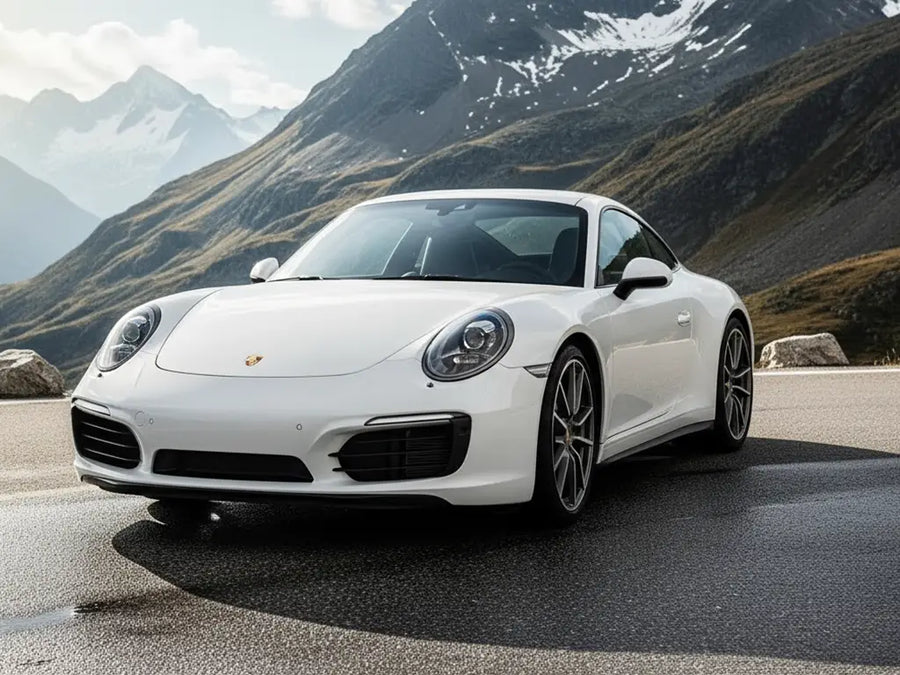 Porsche 911 wrapped in Hexis Gloss HX20000 Mountain Peak White wrap film HX20012B