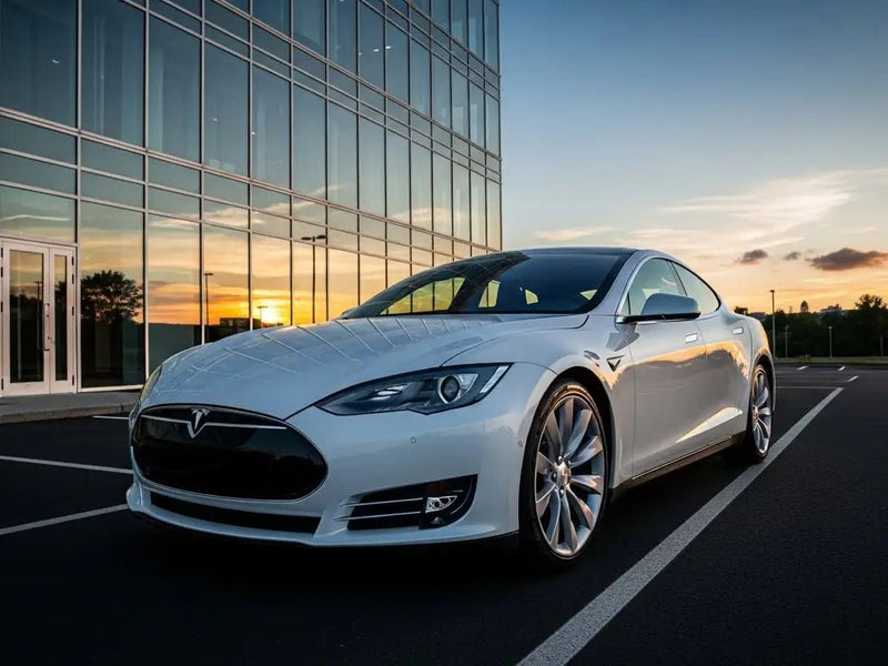 Tesla S wrapped in Hexis Gloss HX20000 Mountain Peak White vinyl wrap HX20012B