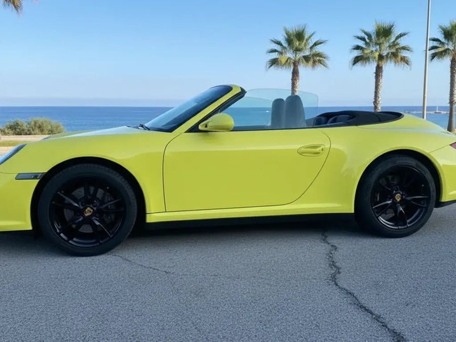 DIY Porsche 911 Cabriolet wrapped in Gloss HX20000 Lemon Yellow car wrap film HX20108B