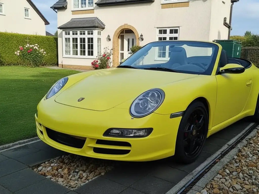 Porsche 911 Cabriolet wrapped in Matte HX20000 Lemon Yellow car wrap film HX20108M