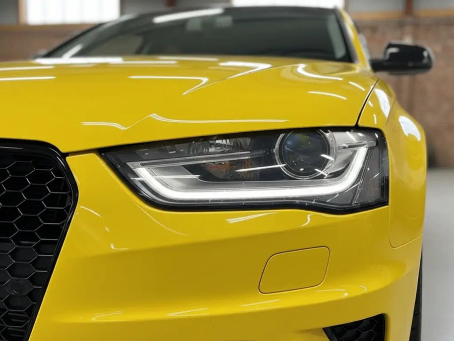 DIY Audi A4 wrapped in Gloss HX20000 Sun Yellow automotive vinyl film HX20109B