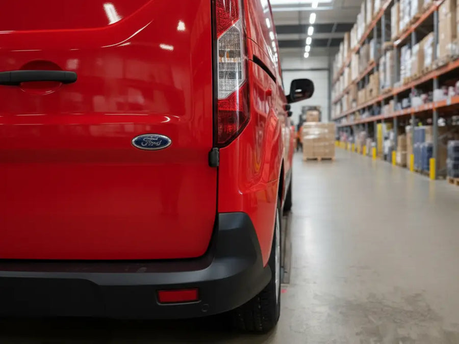 Ford Transit wrapped in Hexis Gloss HX20000 Ruby Red restyling film HX20186B