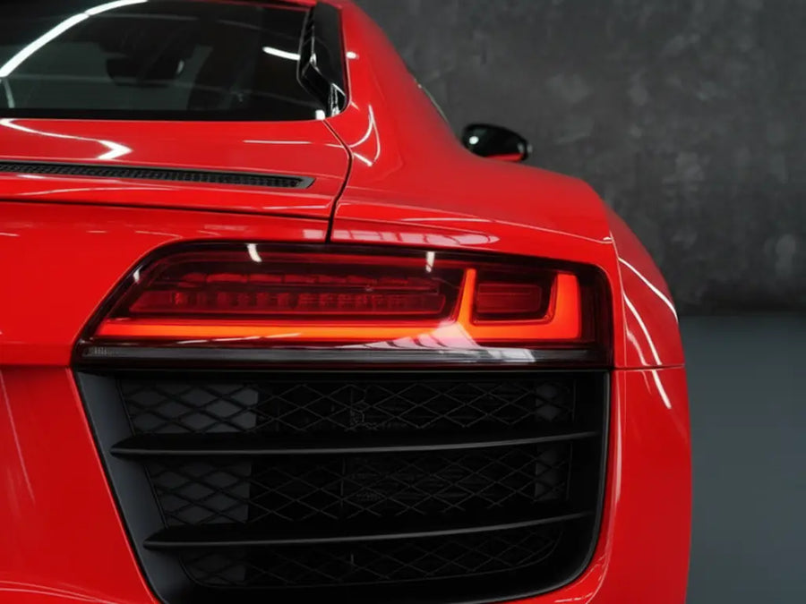 Audi R8 wrapped in Hexis Gloss HX20000 Ruby Red wrap film HX20186B detail