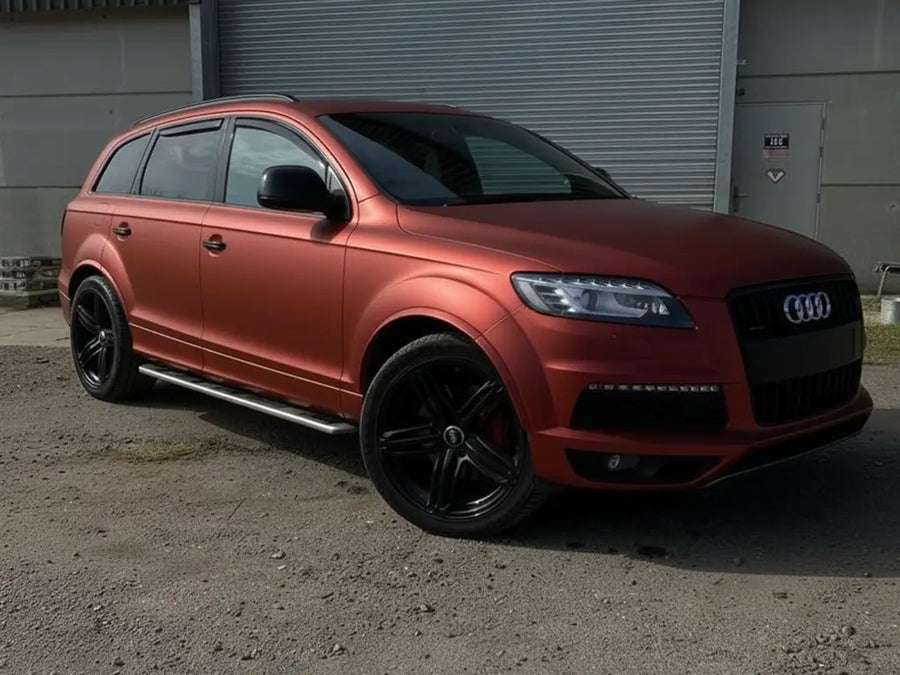 DIY Audi Q7 wrapped in Satin HX20000 Red Aluminum automotive vinyl film HX20196S