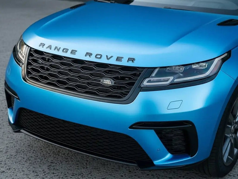 Range Rover Velar wrapped in Hexis Satin HX20000 Ara Blue vinyl wrap HX20219S