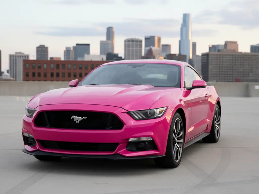 DIY Ford Mustang wrapped in Gloss HX20000 Fuchsia vinyl wrap HX20220B