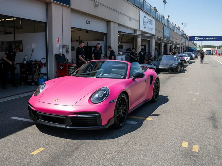 Porsche 911 Turbo S wrapped in Matte HX20000 Fuchsia car wrap film HX20220M