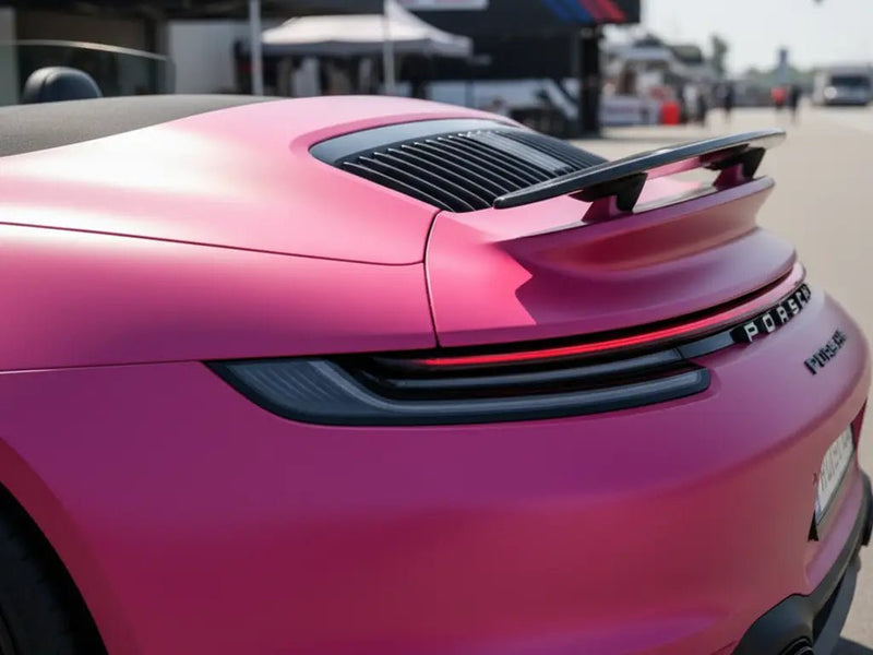 Porsche 911 wrapped in Hexis Matte HX20000 Fuchsia car wrap film HX20220M