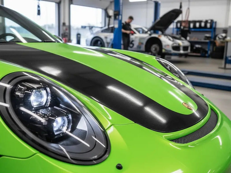 DIY Porsche 911 wrapped in Gloss HX20000 Wasabi Green wrap film HX20228B