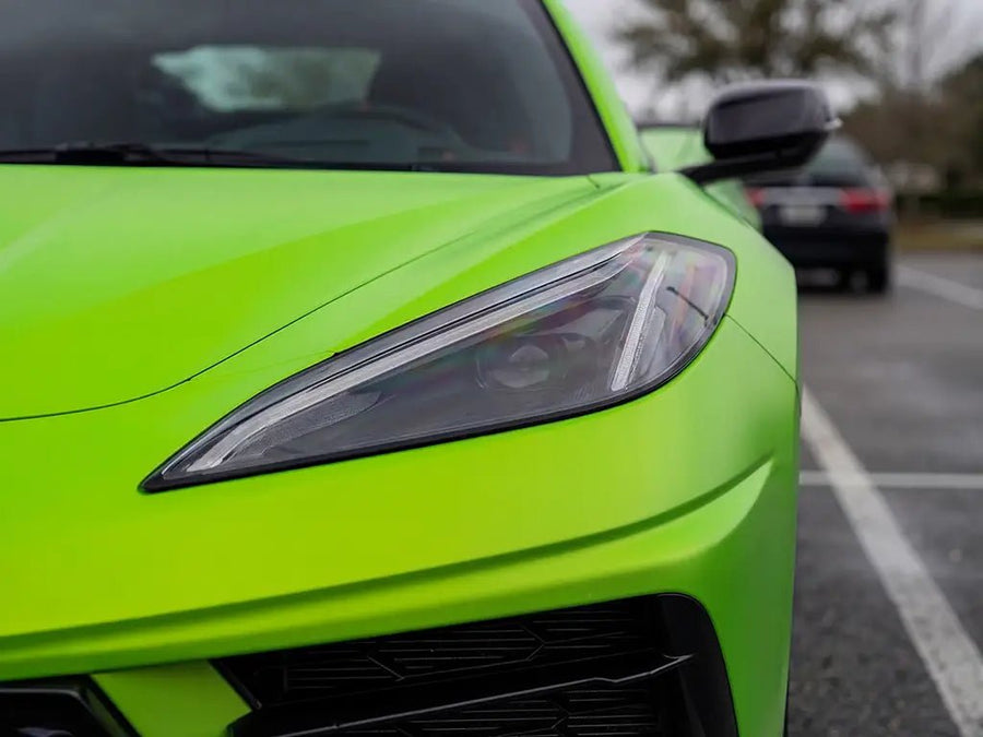DIY Chevrolet Corvette wrapped in Matte HX20000 Wasabi Green car wrap film HX20375M