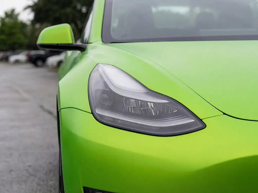 DIY Tesla 3 wrapped in Matte HX20000 Wasabi Green car wrap film HX20375M