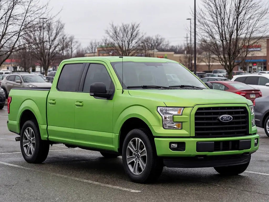 Ford F-150 wrapped in Hexis Matte HX20000 Wasabi Green wrap film HX20375M