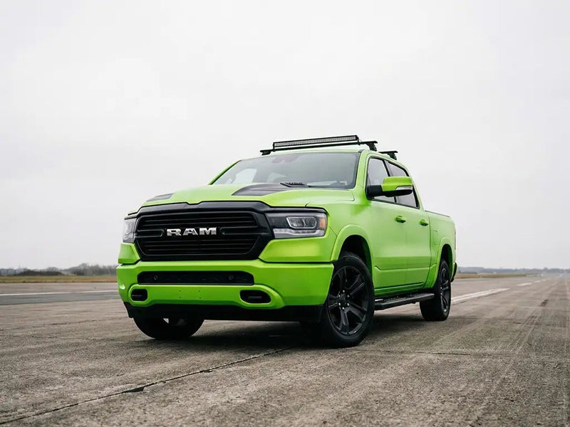 RAM 1500 wrapped in Hexis Satin HX20000 Acid Green automotive vinyl film HX20266S