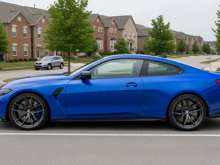DIY BMW M4 wrapped in Gloss HX20000 Pacific Blue automotive vinyl film HX20280B