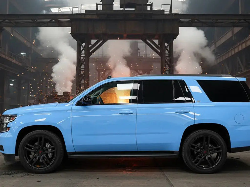 Chevrolet Tahoe wrapped in Hexis Gloss HX20000 Niagara Blue car wrap film HX20284B
