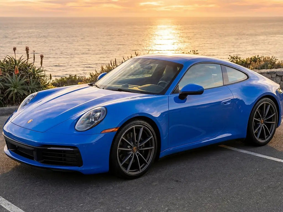Porsche 911 wrapped in Hexis Gloss HX20000 Intense Blue vinyl wrap HX20293B