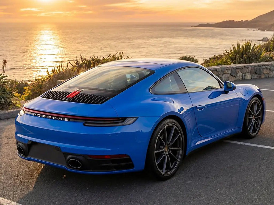 Porsche 911 wrapped in Hexis Gloss HX20000 Intense Blue automotive vinyl film HX20293B