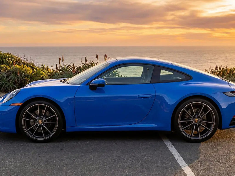 Porsche 911 wrapped in Hexis Gloss HX20000 Intense Blue wrap film HX20293B detail