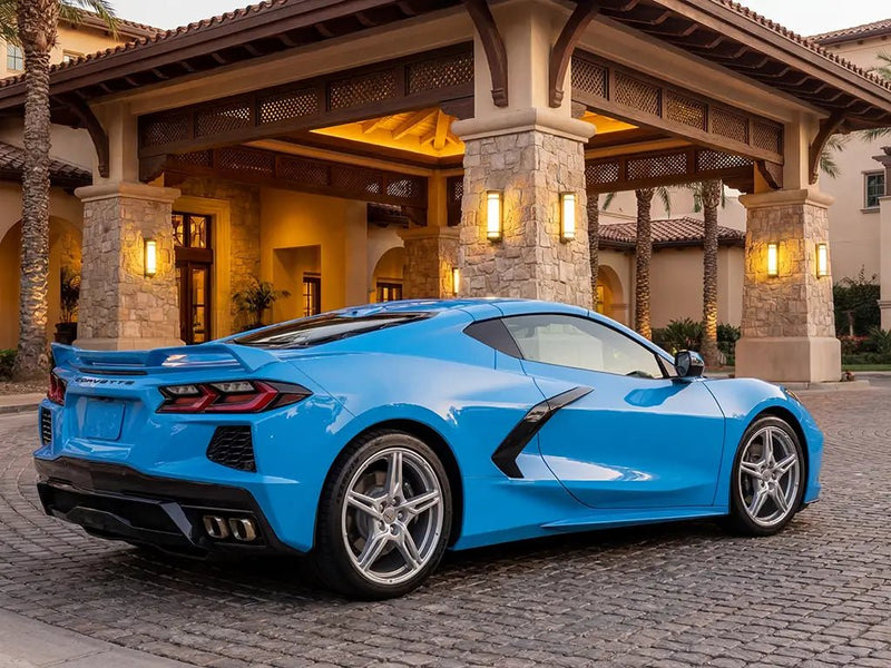DIY Chevrolet Corvette wrapped in Gloss HX20000 Montpellier Blue car wrap film HX20299B
