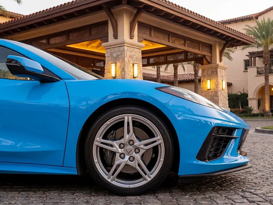 DIY Chevrolet Corvette wrapped in Gloss HX20000 Montpellier Blue car wrap film HX20299B detail