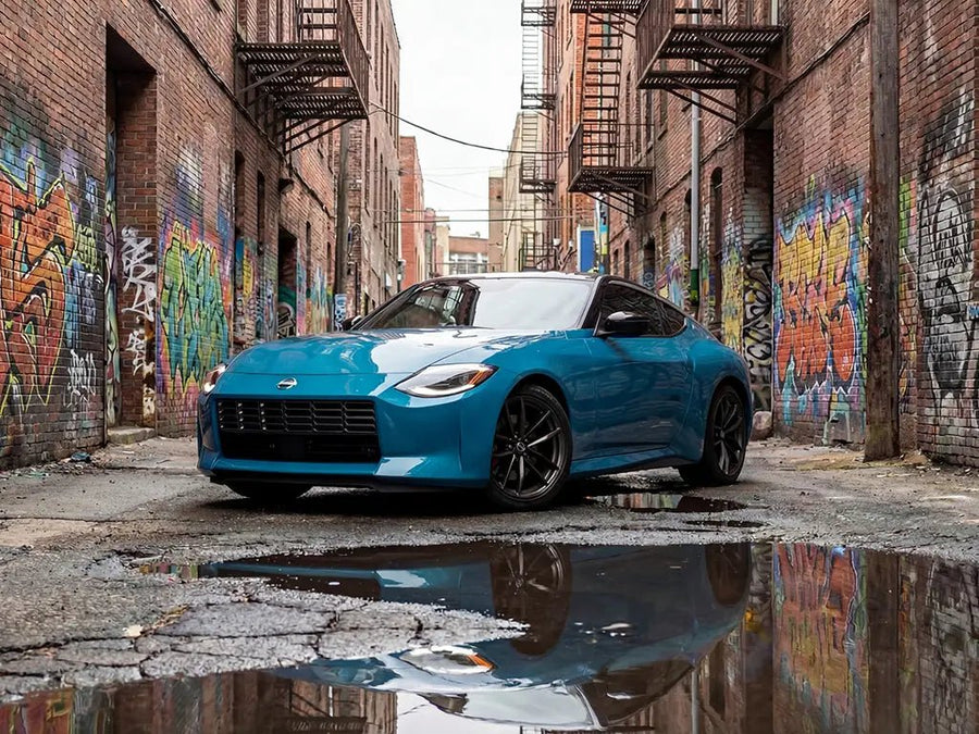 Nissan Z wrapped in Hexis Gloss HX20000 Pigeon Blue restyling film HX20315B