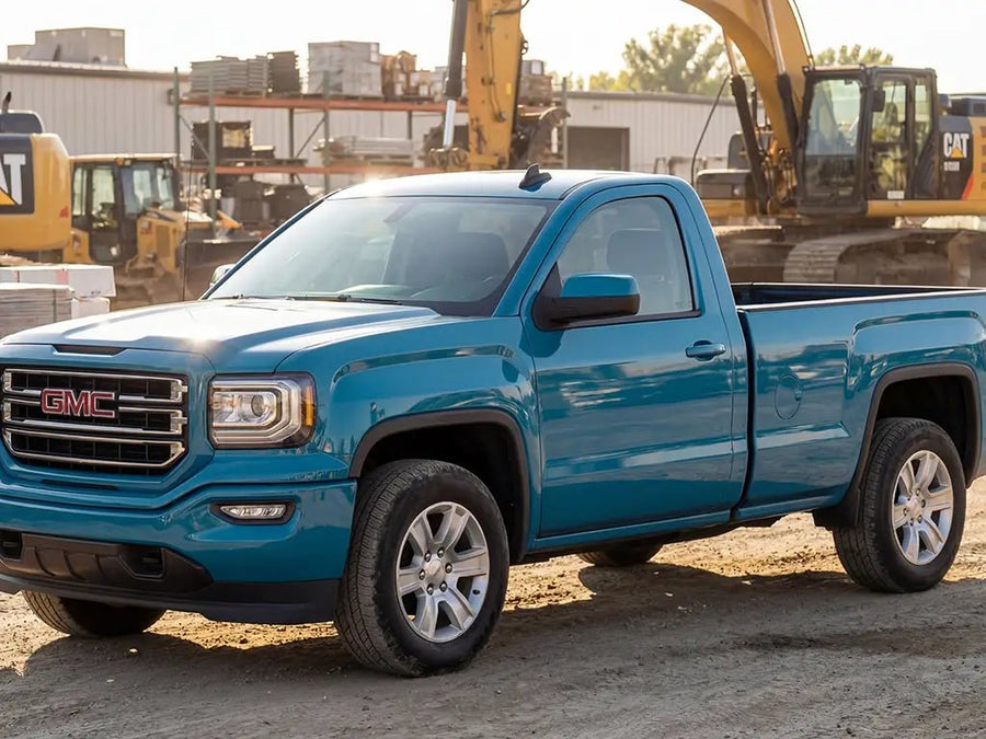 GMC Sierra wrapped in Hexis Gloss HX20000 Pigeon Blue wrap film HX20315B