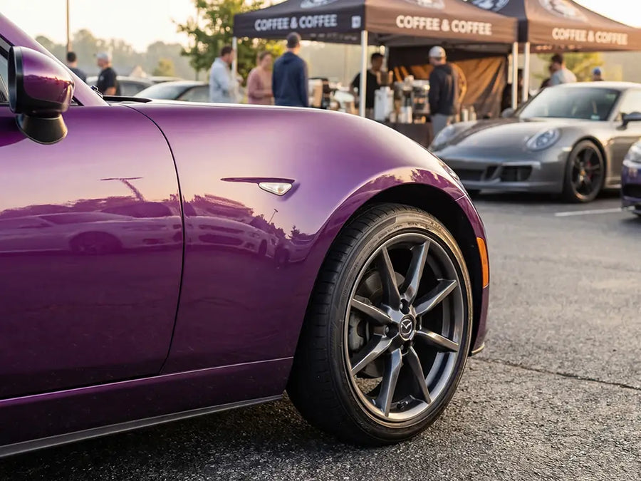 DIY Mazda MX-5 Miata wrapped in Gloss HX20000 Elderberry Purple vinyl wrap HX20352B