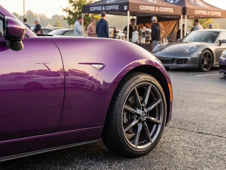 DIY Mazda MX-5 Miata wrapped in Gloss HX20000 Elderberry Purple vinyl wrap HX20352B