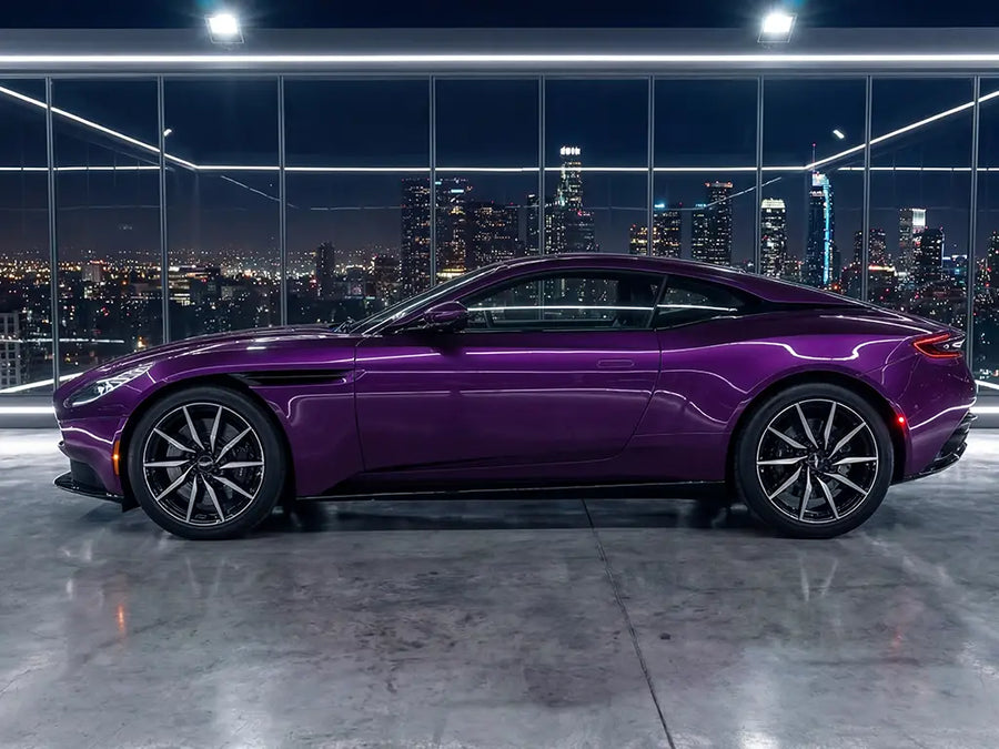 Aston Martin DB11 wrapped in Hexis Gloss HX20000 Elderberry Purple vinyl wrap HX20352B