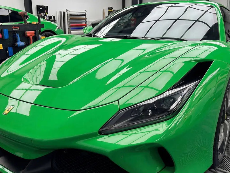 Ferrari 488 wrapped in Gloss HX20000 Apple Green automotive vinyl film HX20369B