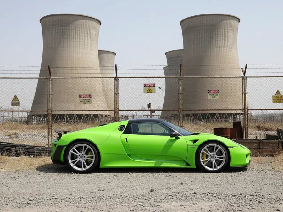Porsche 918 Spyder wrapped in Hexis Gloss HX20000 Kiwi Green wrap film HX20375B