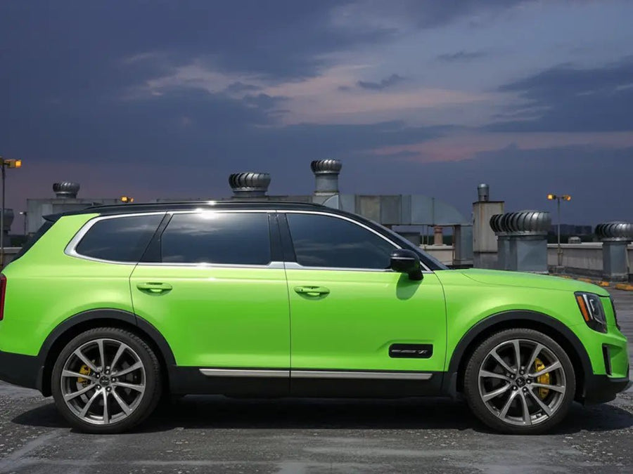 Kia Telluride wrapped in Hexis Gloss HX20000 Kiwi Green automotive vinyl film HX20375B