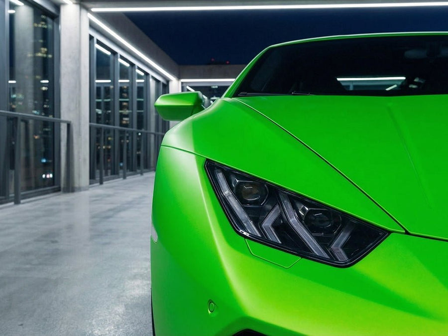 DIY Lamborghini Huracán wrapped in Matte HX20000 Light Green vinyl wrap HX20375M