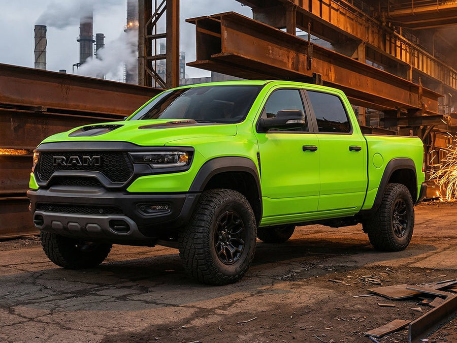 DIY Ram 1500 TRX wrapped in Matte HX20000 Light Green restyling film HX20375M