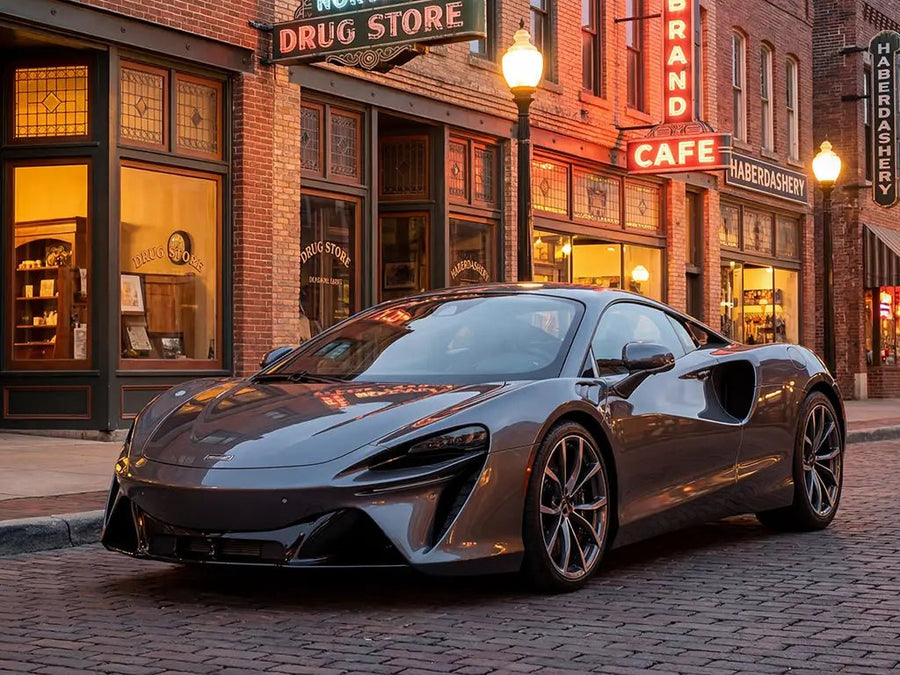 McLaren Artura wrapped in Gloss HX20000 Shark Grey restyling film HX20423B