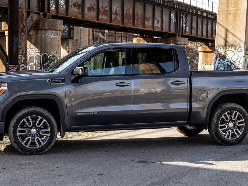 DIY GMC Sierra wrapped in Gloss HX20000 Dark Grey vinyl wrap HX20432B detail