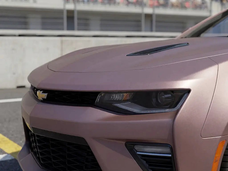 DIY Chevrolet Camaro wrapped in Matte HX20000 Metallic Cinder Rose restyling film HX20437M